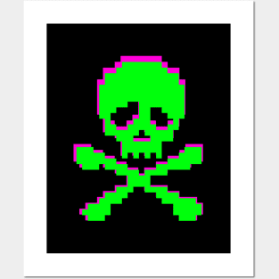 Neon Green Pink Skull Crossbones Punk Posters and Art